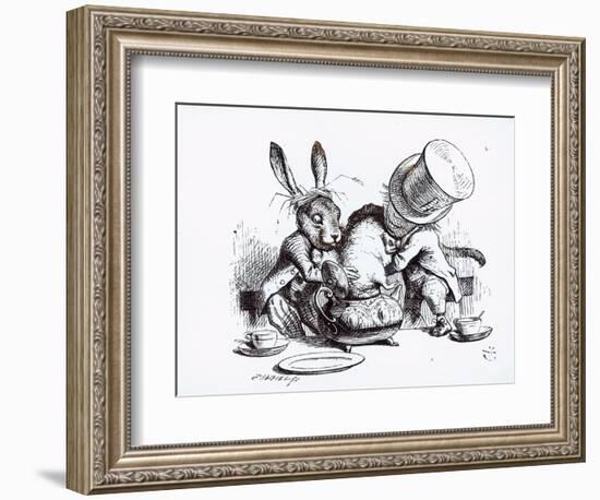 Mad Hatter, March Hare and Dormouse in Teapot, Illustration, 'Alice's Adventures in Wonderland'-John Tenniel-Framed Giclee Print