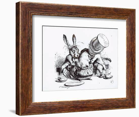 Mad Hatter, March Hare and Dormouse in Teapot, Illustration, 'Alice's Adventures in Wonderland'-John Tenniel-Framed Giclee Print