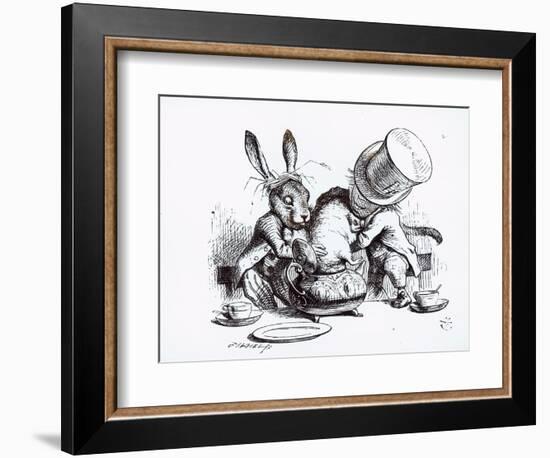 Mad Hatter, March Hare and Dormouse in Teapot, Illustration, 'Alice's Adventures in Wonderland'-John Tenniel-Framed Giclee Print