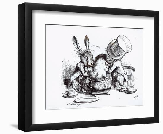 Mad Hatter, March Hare and Dormouse in Teapot, Illustration, 'Alice's Adventures in Wonderland'-John Tenniel-Framed Giclee Print