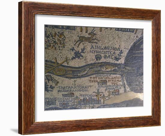 Madaba Mosaic Map, Detail of River Jordan, 542-570-null-Framed Photo