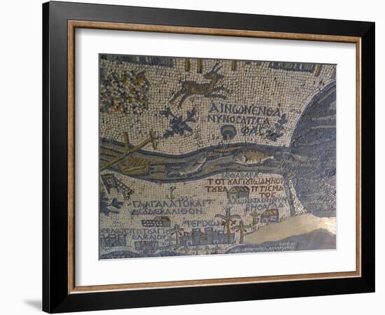 Madaba Mosaic Map, Detail of River Jordan, 542-570-null-Framed Photo