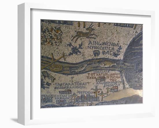 Madaba Mosaic Map, Detail of River Jordan, 542-570-null-Framed Photo