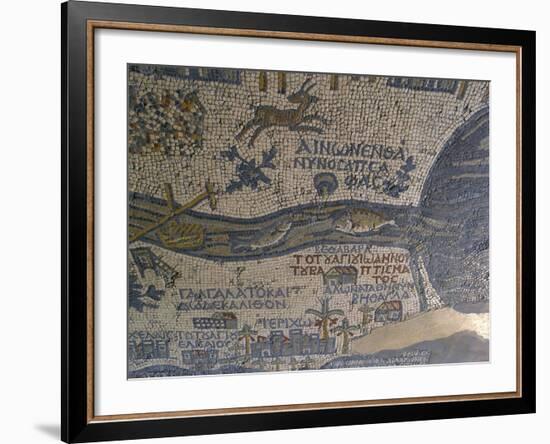 Madaba Mosaic Map, Detail of River Jordan, 542-570-null-Framed Photo
