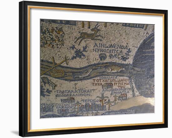 Madaba Mosaic Map, Detail of River Jordan, 542-570-null-Framed Photo