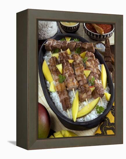 Madagascan Food, Mosakiki, Zebu Skewers with Mango and Rice, Madagascar, Africa-Tondini Nico-Framed Premier Image Canvas