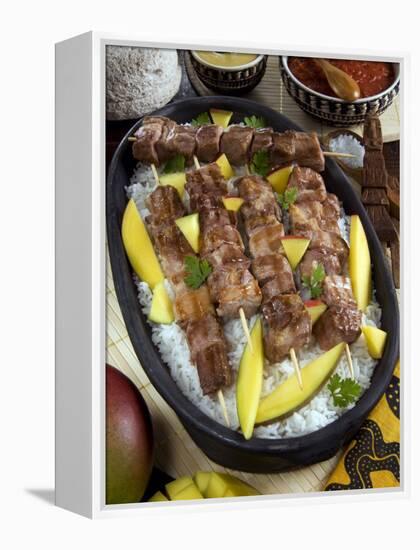 Madagascan Food, Mosakiki, Zebu Skewers with Mango and Rice, Madagascar, Africa-Tondini Nico-Framed Premier Image Canvas