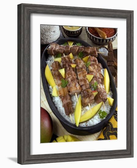 Madagascan Food, Mosakiki, Zebu Skewers with Mango and Rice, Madagascar, Africa-Tondini Nico-Framed Photographic Print