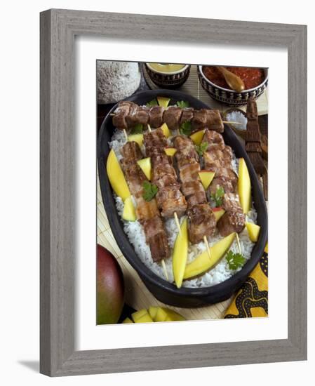 Madagascan Food, Mosakiki, Zebu Skewers with Mango and Rice, Madagascar, Africa-Tondini Nico-Framed Photographic Print