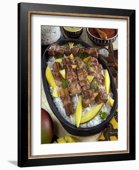 Madagascan Food, Mosakiki, Zebu Skewers with Mango and Rice, Madagascar, Africa-Tondini Nico-Framed Photographic Print