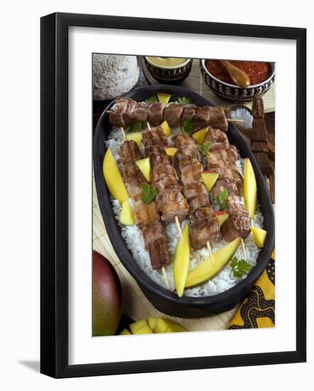 Madagascan Food, Mosakiki, Zebu Skewers with Mango and Rice, Madagascar, Africa-Tondini Nico-Framed Photographic Print