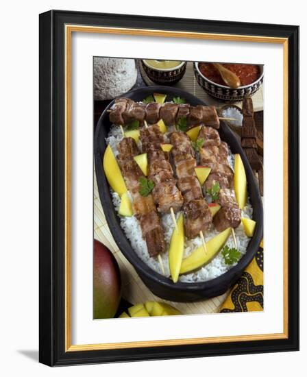 Madagascan Food, Mosakiki, Zebu Skewers with Mango and Rice, Madagascar, Africa-Tondini Nico-Framed Photographic Print