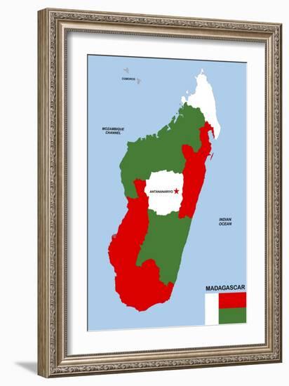 Madagascar Map-tony4urban-Framed Art Print