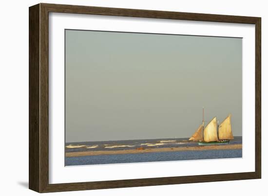 Madagascar, Morondava, Fisherman Boat with Large White Sails at Sea-Anthony Asael-Framed Photographic Print