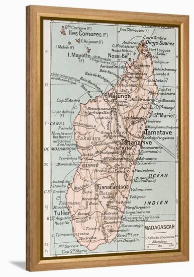 Madagascar Old Map-marzolino-Framed Stretched Canvas