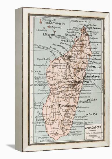 Madagascar Old Map-marzolino-Framed Stretched Canvas