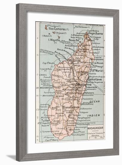 Madagascar Old Map-marzolino-Framed Art Print