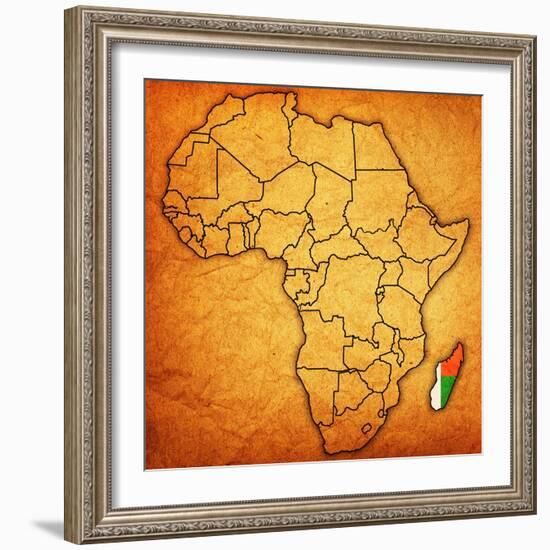 Madagascar on Actual Map of Africa-michal812-Framed Art Print