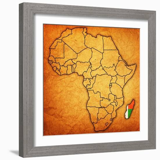 Madagascar on Actual Map of Africa-michal812-Framed Art Print