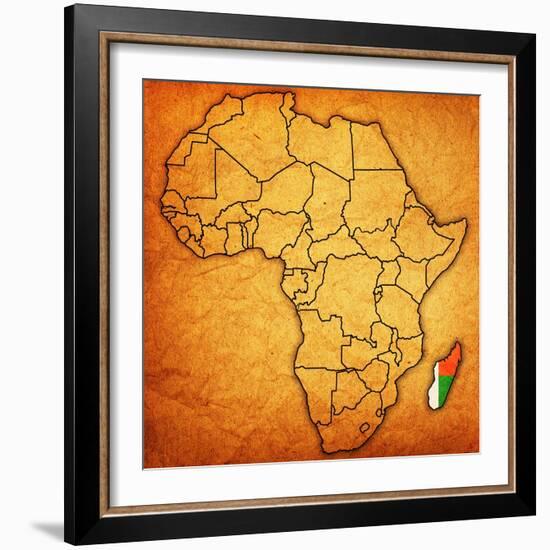 Madagascar on Actual Map of Africa-michal812-Framed Art Print