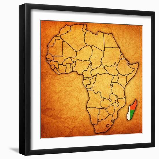 Madagascar on Actual Map of Africa-michal812-Framed Art Print