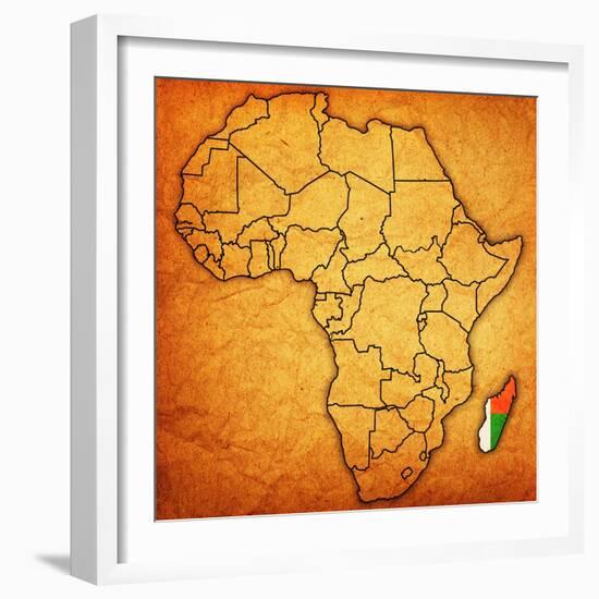 Madagascar on Actual Map of Africa-michal812-Framed Art Print