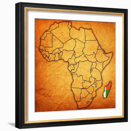 Madagascar on Actual Map of Africa-michal812-Framed Art Print