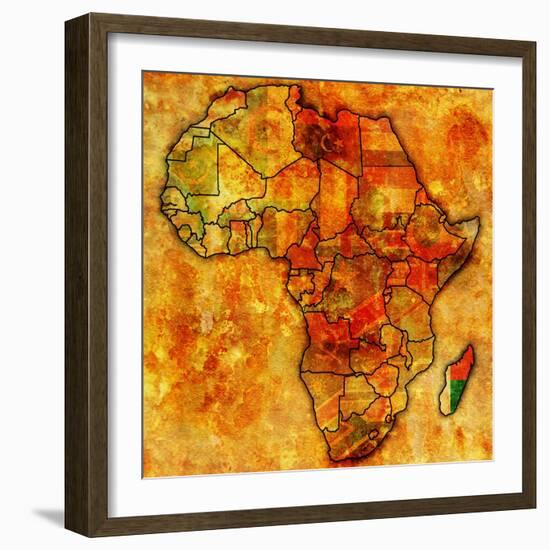 Madagascar on Actual Map of Africa-michal812-Framed Art Print