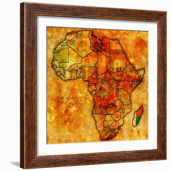 Madagascar on Actual Map of Africa-michal812-Framed Art Print