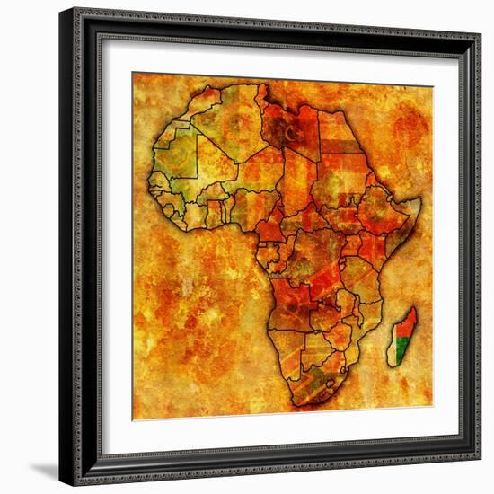 Madagascar on Actual Map of Africa-michal812-Framed Art Print