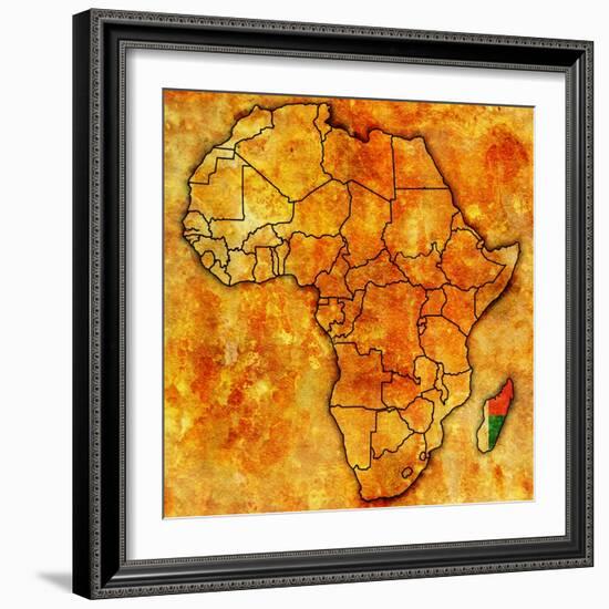 Madagascar on Actual Map of Africa-michal812-Framed Art Print