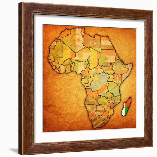 Madagascar on Actual Map of Africa-michal812-Framed Art Print