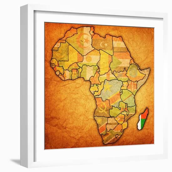 Madagascar on Actual Map of Africa-michal812-Framed Art Print