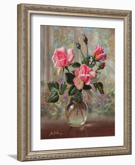 Madame Butterfly Roses in a Glass Vase-Albert Williams-Framed Giclee Print