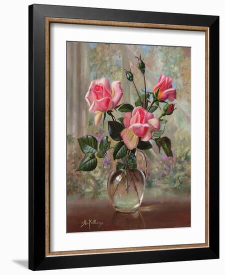 Madame Butterfly Roses in a Glass Vase-Albert Williams-Framed Giclee Print