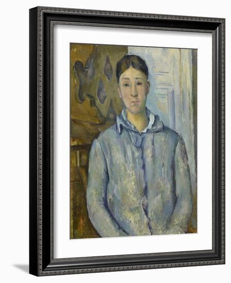 Madame Cézanne in Blue, 1890-Paul Cézanne-Framed Giclee Print