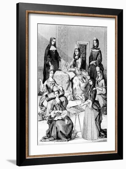 Madame De Saint-Cyr, a Nun, a Novice and Young Girls of the Four Classes (Engraving)-after Chevignard-Framed Giclee Print