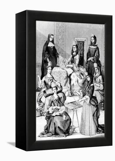 Madame De Saint-Cyr, a Nun, a Novice and Young Girls of the Four Classes (Engraving)-after Chevignard-Framed Premier Image Canvas