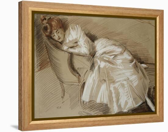 Madame Helleu Reclining on a Chaise-Longue-Paul Cesar Helleu-Framed Premier Image Canvas