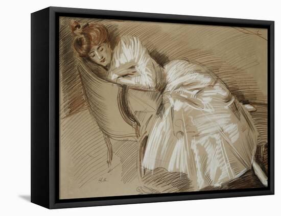 Madame Helleu Reclining on a Chaise-Longue-Paul Cesar Helleu-Framed Premier Image Canvas