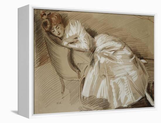 Madame Helleu Reclining on a Chaise-Longue-Paul Cesar Helleu-Framed Premier Image Canvas