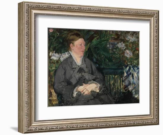 Madame Manet in the Conservatory, 1879 (Oil on Canvas)-Edouard Manet-Framed Giclee Print