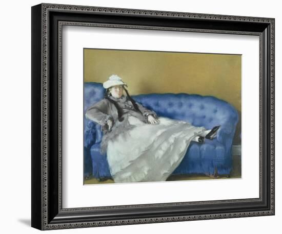 Madame Manet on a Blue Sofa, 1874-Edouard Manet-Framed Giclee Print