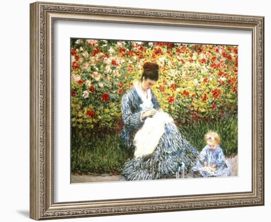 Madame Monet and Child in a Garden-Claude Monet-Framed Giclee Print