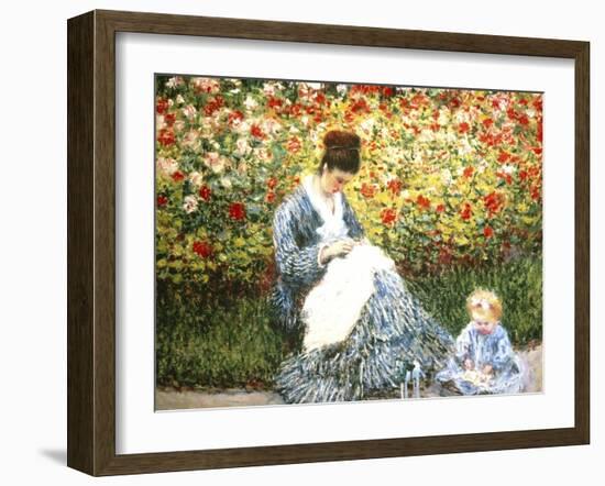 Madame Monet and Child in a Garden-Claude Monet-Framed Giclee Print