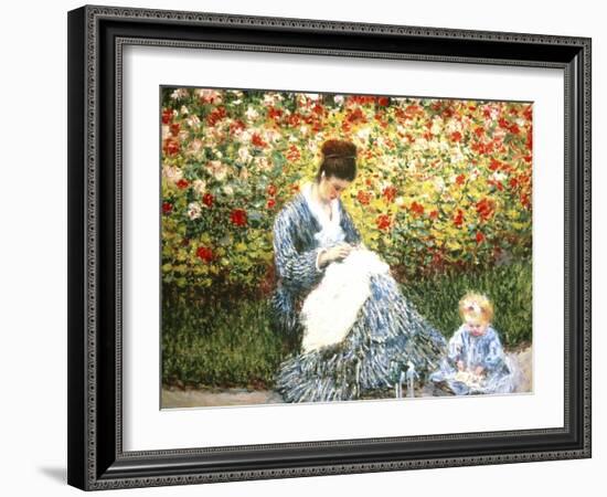 Madame Monet and Child in a Garden-Claude Monet-Framed Giclee Print