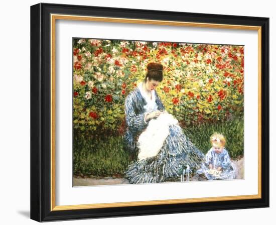 Madame Monet and Child in a Garden-Claude Monet-Framed Giclee Print