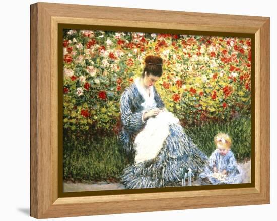 Madame Monet and Child in a Garden-Claude Monet-Framed Premier Image Canvas