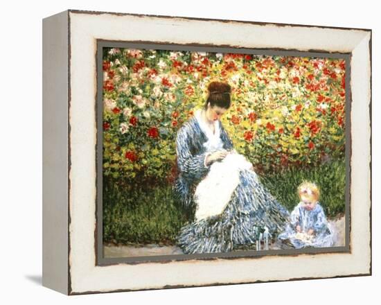 Madame Monet and Child in a Garden-Claude Monet-Framed Premier Image Canvas