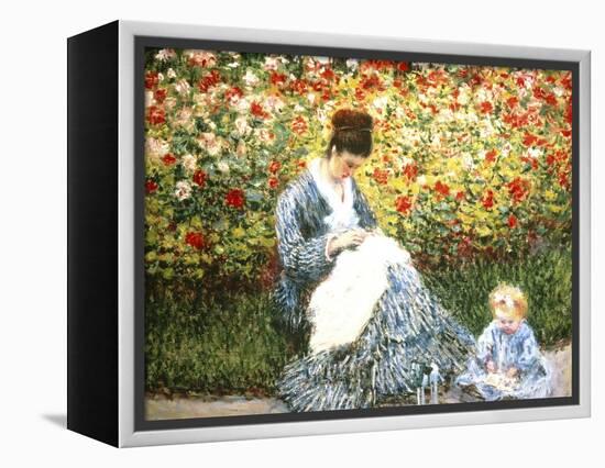 Madame Monet and Child in a Garden-Claude Monet-Framed Premier Image Canvas